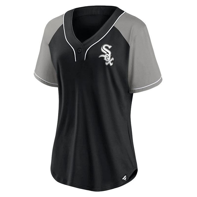 T-shirt noir à col en V Fanatics pour femmes des White Sox de Chicago Ultimate Style Raglan