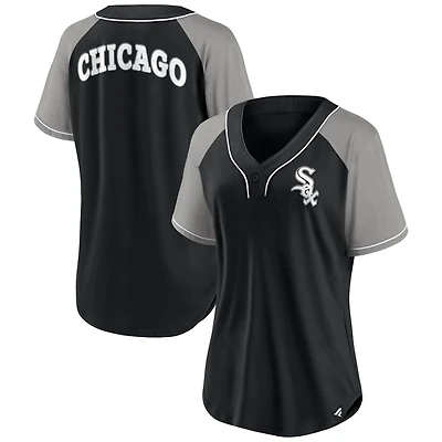 T-shirt noir à col en V Fanatics pour femmes des White Sox de Chicago Ultimate Style Raglan