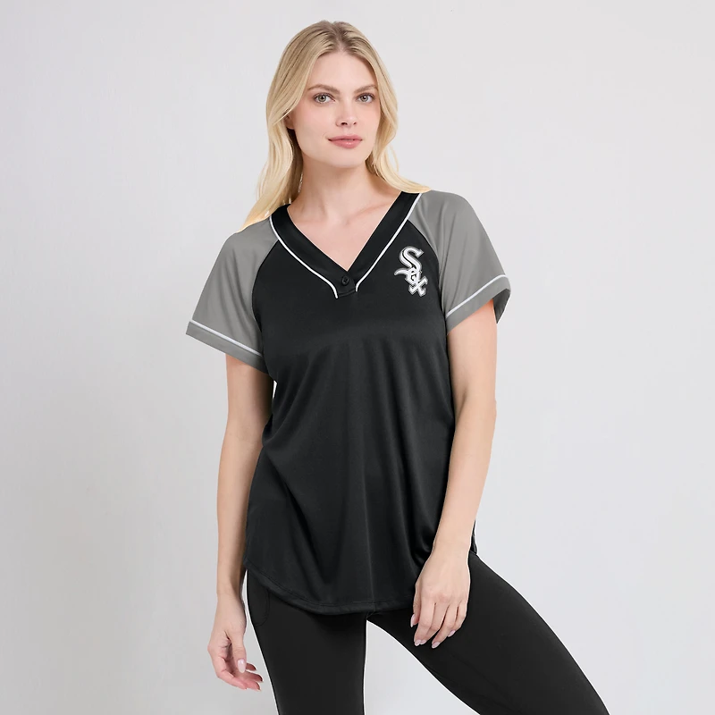 T-shirt noir à col en V Fanatics pour femmes des White Sox de Chicago Ultimate Style Raglan