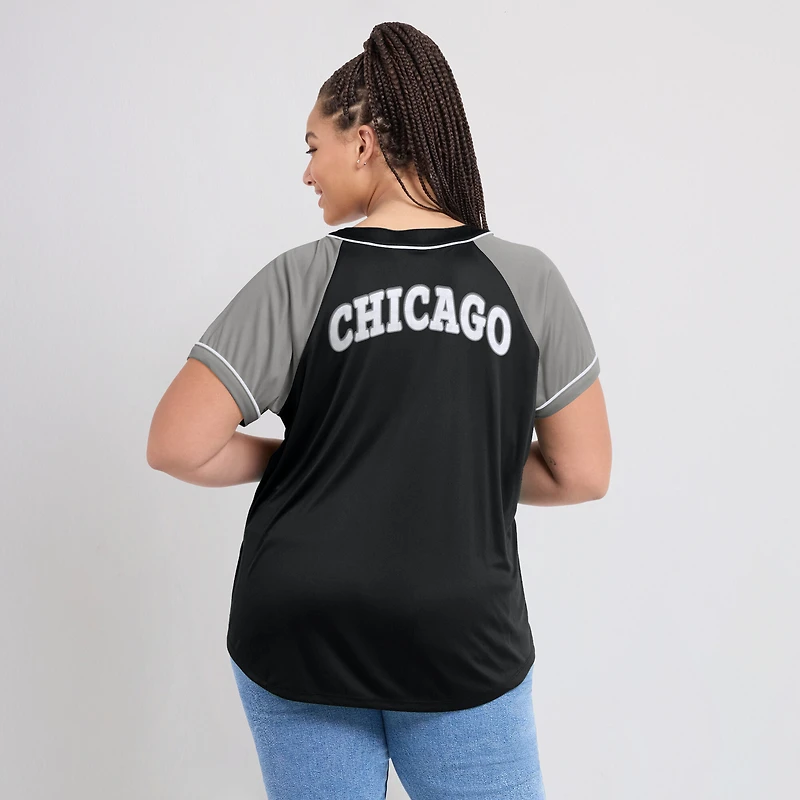 T-shirt noir à col en V Fanatics pour femmes des White Sox de Chicago Ultimate Style Raglan