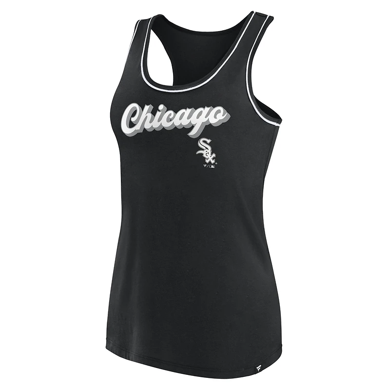 Débardeur noir à dos nageur avec logo Fanatics des White Sox de Chicago pour femmes