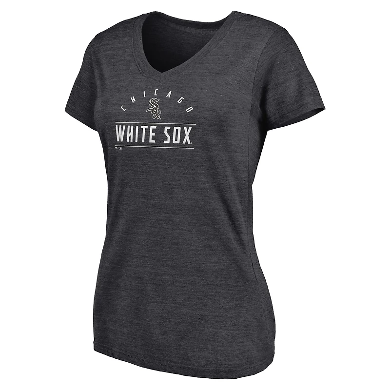 T-shirt à col en V Fanatics Heather Charcoal pour femmes, leader de la ligue des White Sox Chicago