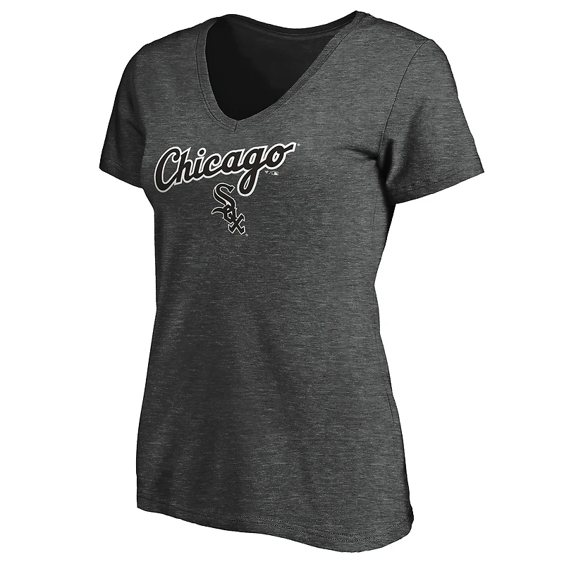 Women's Fanatics Heathered Charcoal Chicago White Sox Team Logo Lockup V-Neck T-Shirt
