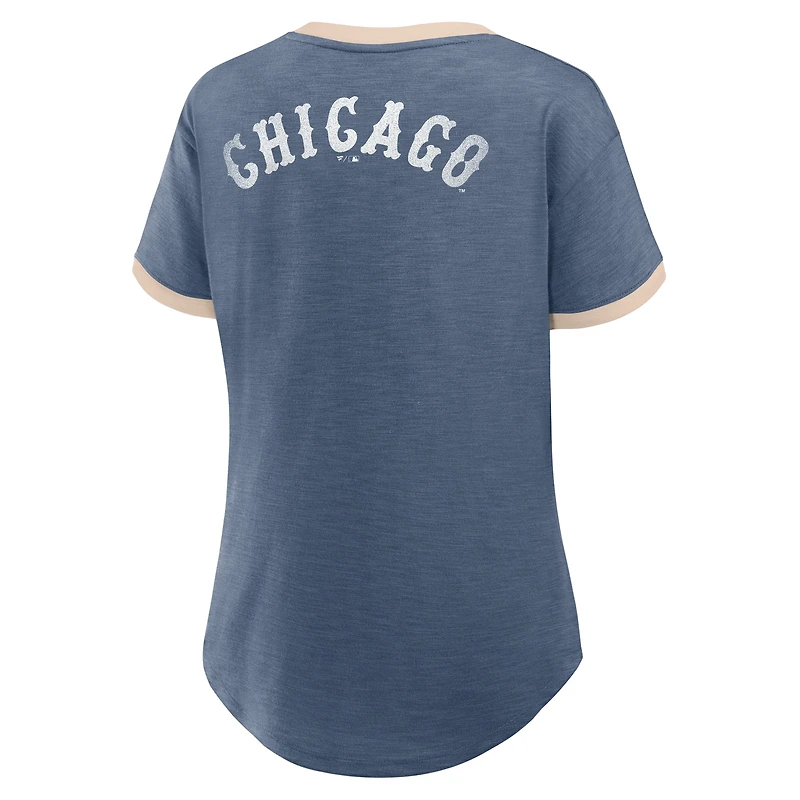 T-shirt à col en V bleu marine Chicago White Sox Binge Worthy Stadium Slub pour femme