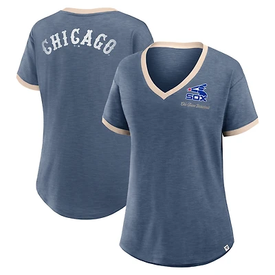 T-shirt à col en V bleu marine Chicago White Sox Binge Worthy Stadium Slub pour femme