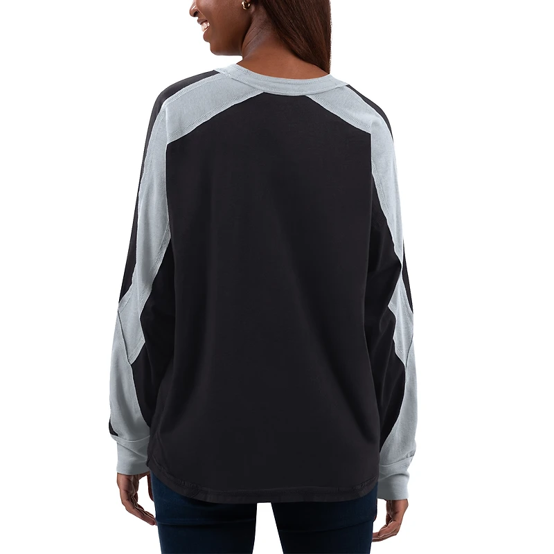 T-shirt à manches longues G-III 4Her par Carl Banks pour femmes, noir/argent, Chicago White Sox Smash Raglan