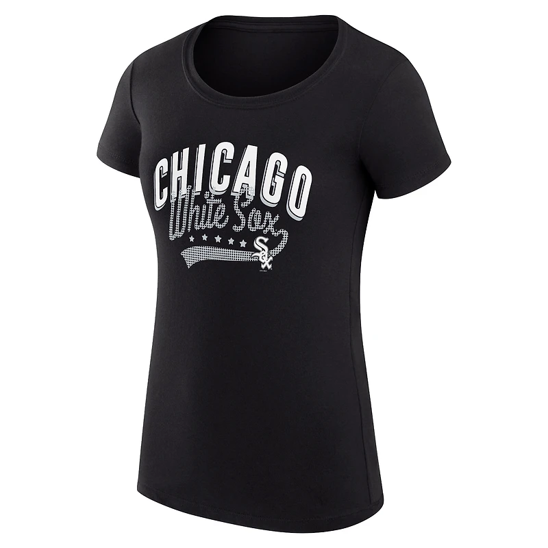 T-shirt G-III 4Her pour femme par Carl Banks, noir, Chicago White Sox, coupe ultra-slim, léger, à motif filigrane.