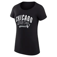T-shirt G-III 4Her pour femme par Carl Banks, noir, Chicago White Sox, coupe ultra-slim, léger, à motif filigrane.
