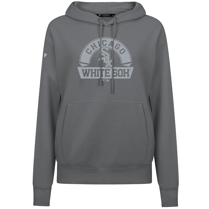 Women's Levelwear White Chicago Sox Adorn Banner Arch Pullover Hoodie