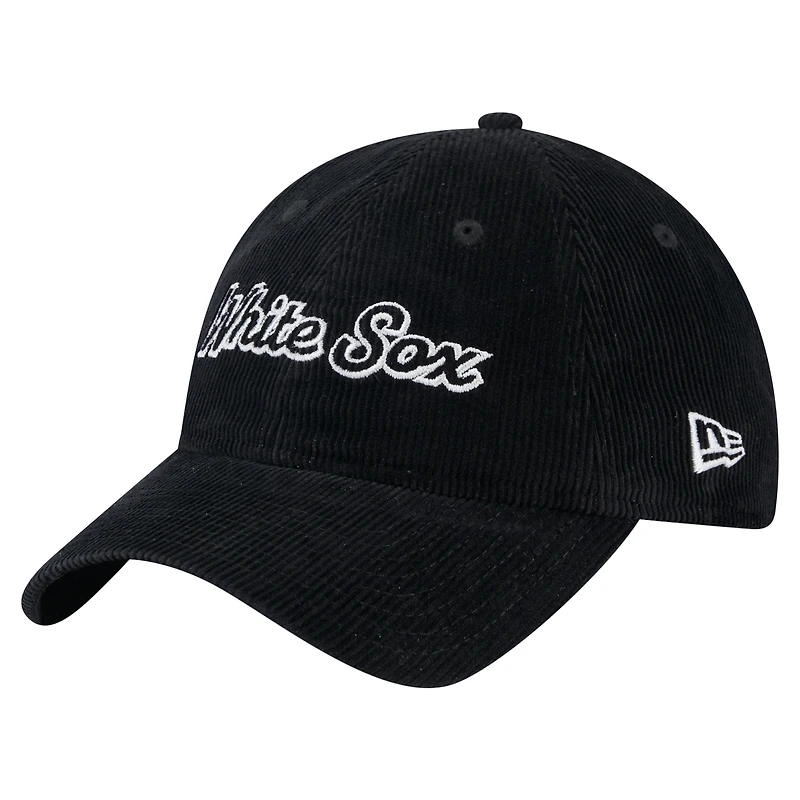 Casquette ajustable en velours côtelé 9TWENTY noire Chicago White Sox pour femme de New Era