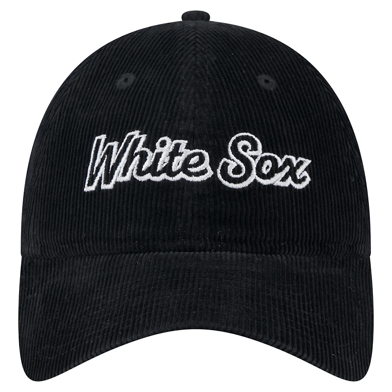 Casquette ajustable en velours côtelé 9TWENTY noire Chicago White Sox pour femme de New Era