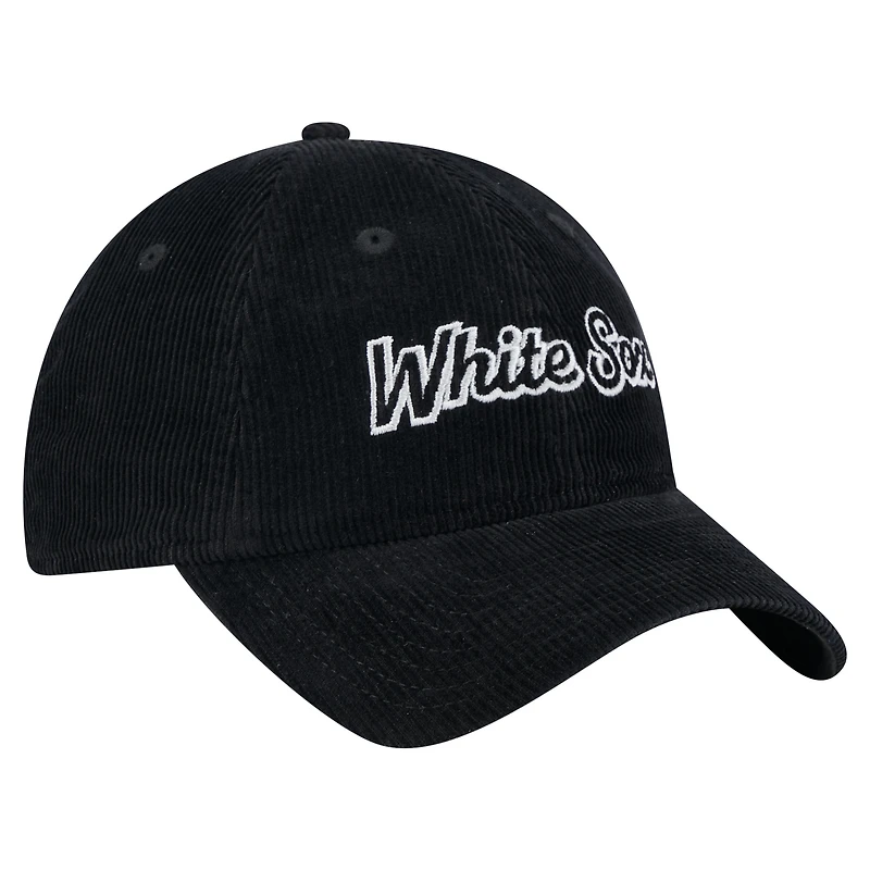 Casquette ajustable en velours côtelé 9TWENTY noire Chicago White Sox pour femme de New Era