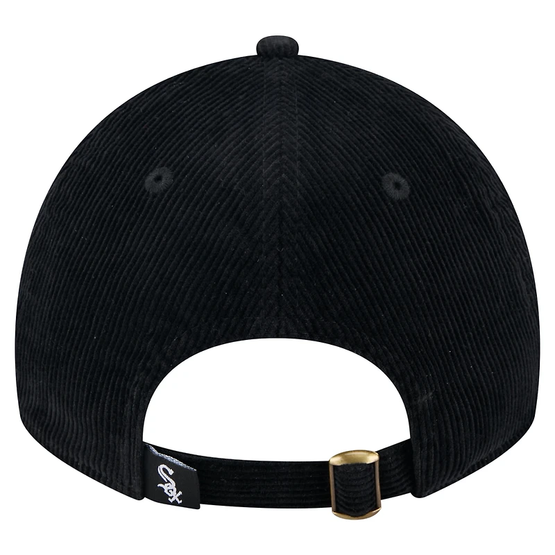 Casquette ajustable en velours côtelé 9TWENTY noire Chicago White Sox pour femme de New Era