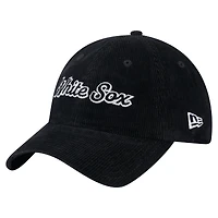 Casquette ajustable en velours côtelé 9TWENTY noire Chicago White Sox pour femme de New Era