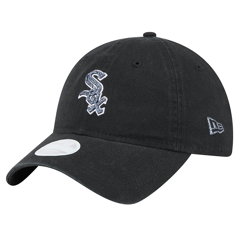 Casquette ajustable Glitz 9TWENTY noire Chicago White Sox New Era pour femme