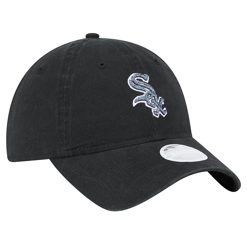 Casquette ajustable Glitz 9TWENTY noire Chicago White Sox New Era pour femme