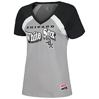 T-shirt raglan chiné New Era pour femme, gris, Chicago White Sox, col en V