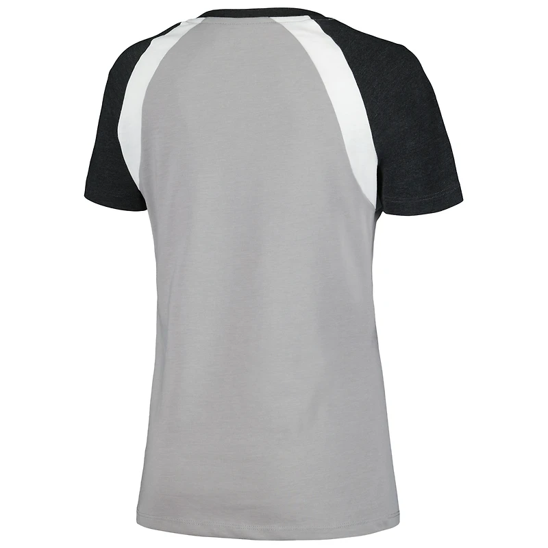 T-shirt raglan chiné New Era pour femme, gris, Chicago White Sox, col en V