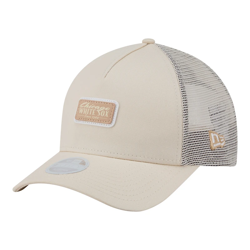Women's New Era Light Beige Chicago White Sox Tonal Patch 9FORTY M-Crown A-Frame Trucker Adjustable Hat