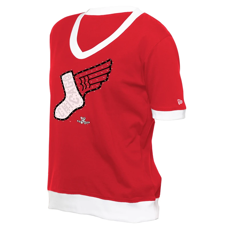 T-shirt col V à strass City Connect 2025 de Chicago White Sox pour femme New Era rouge