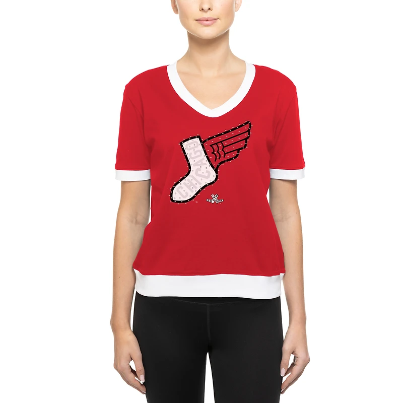 T-shirt col V à strass City Connect 2025 de Chicago White Sox pour femme New Era rouge