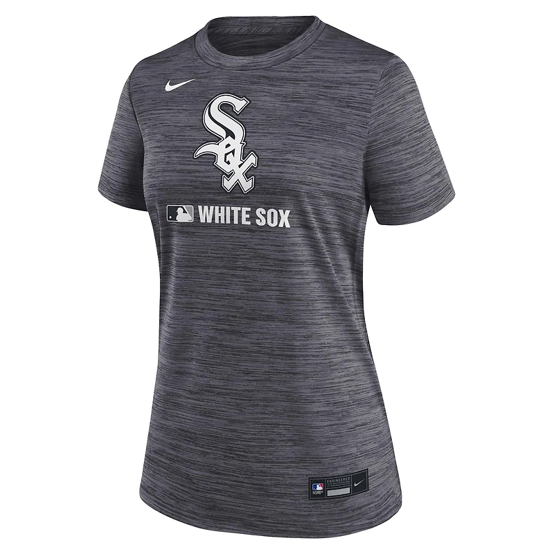 T-shirt Nike noir pour femme, collection authentique Chicago White Sox, Velocity Dri-FIT