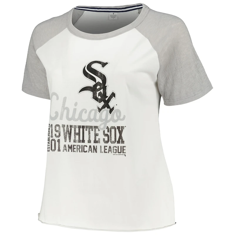 Women's Soft as a Grape White Chicago Sox Plus Baseball Raglan T-Shirt