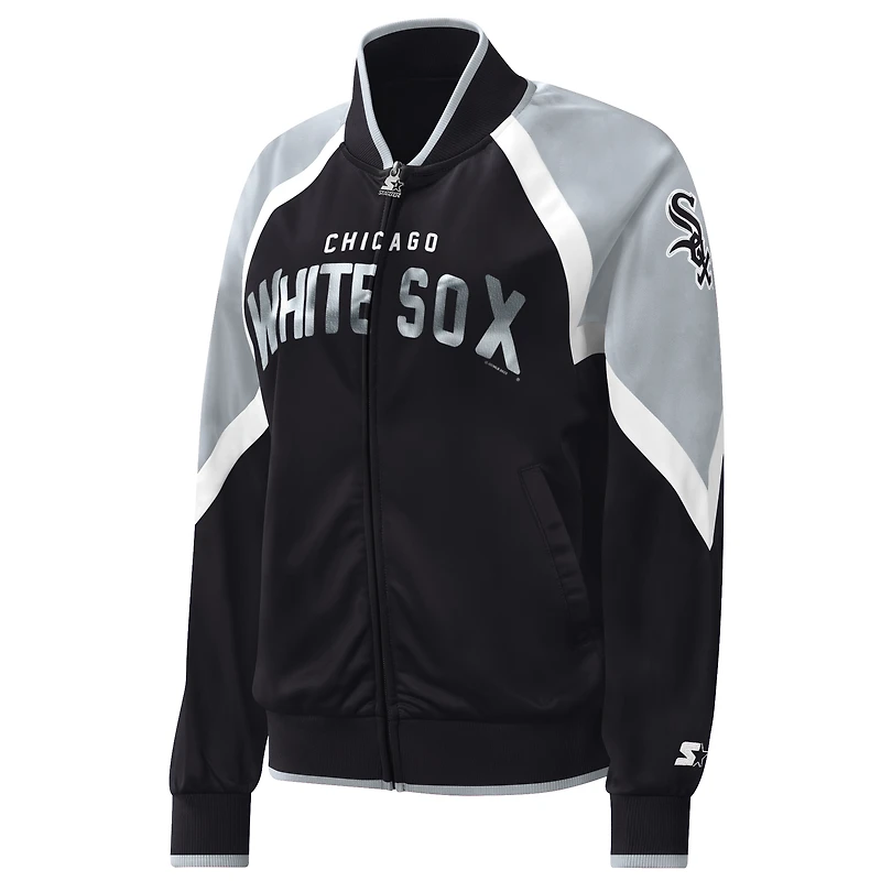 Veste de survêtement raglan Starter Black Chicago White Sox Touchdown pour femme