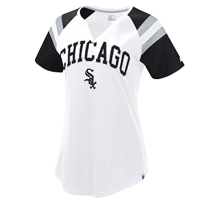 T-shirt raglan Game On Notch Neck blanc/noir pour femme des Chicago White Sox