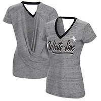Women's Touch Black Chicago White Sox Halftime Back Wrap Top V-Neck T-Shirt