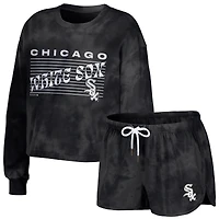 Women's WEAR by Erin Andrews Black Chicago White Sox Cropped Pullover Sweatshirt & Shorts Lounge Set