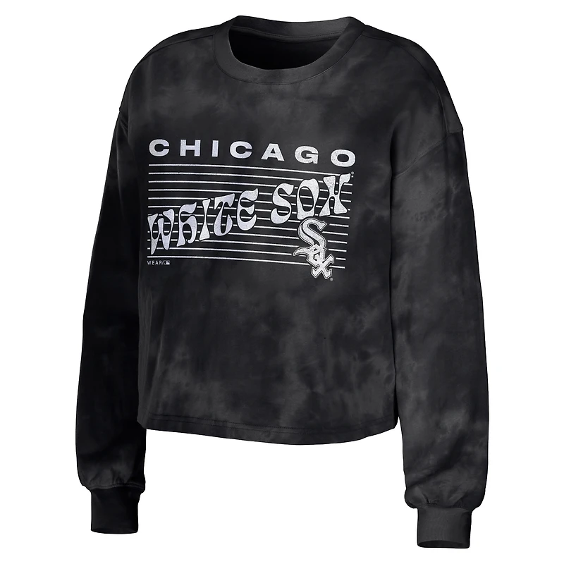 Women's WEAR by Erin Andrews Black Chicago White Sox Cropped Pullover Sweatshirt & Shorts Lounge Set