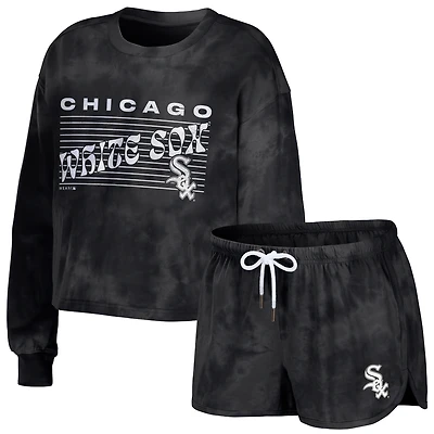 Women's WEAR by Erin Andrews Black Chicago White Sox Cropped Pullover Sweatshirt & Shorts Lounge Set