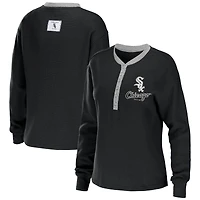 WEAR by Erin Andrews T-shirt à manches longues noir Chicago White Sox Waffle Henley pour femmes