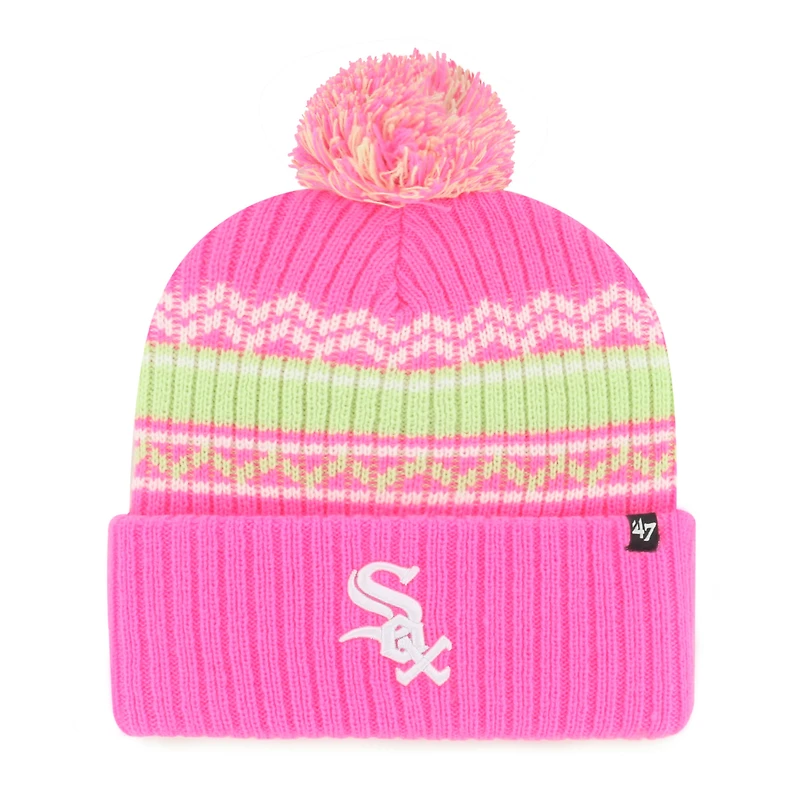 Bonnet en tricot à revers Polar Vortex rose Chicago White Sox pour jeune '47 avec pompon
