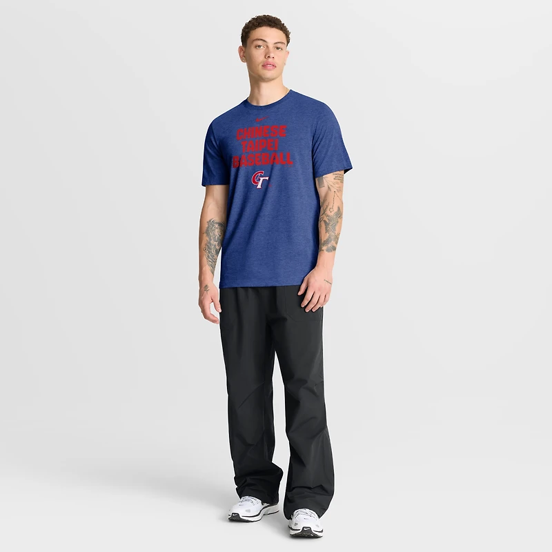 Men's Nike Heather Blue Chinese Taipei Baseball 2026 World Classic Stacked Tri-Blend T-Shirt