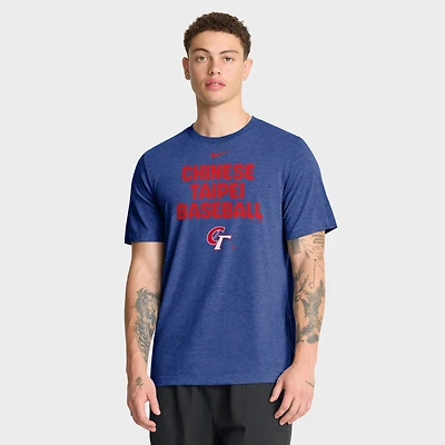 Men's Nike Heather Blue Chinese Taipei Baseball 2026 World Classic Stacked Tri-Blend T-Shirt