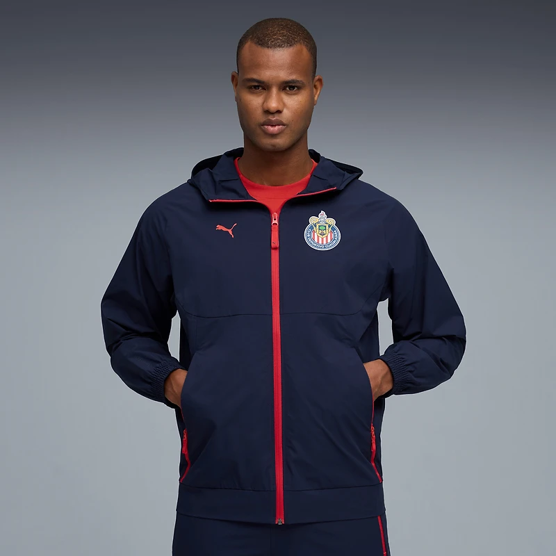 Veste raglan zippée intégrale Puma Chivas bleu marine pour homme, tissée PUMATECH WindCELL