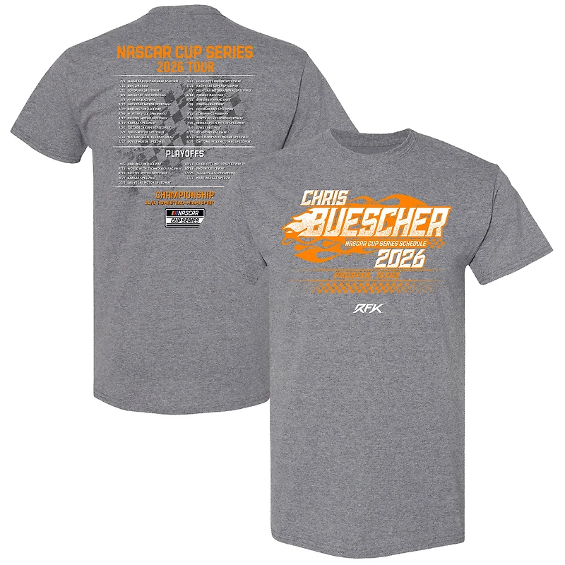T-shirt à damier pour homme, motif sport, anthracite chiné, Chris Buescher, calendrier NASCAR 2026
