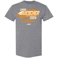Men's Checkered Flag Sports  Heather Charcoal Chris Buescher 2026 NASCAR Schedule T-Shirt
