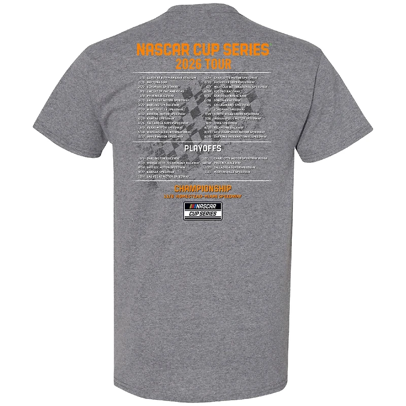 Men's Checkered Flag Sports  Heather Charcoal Chris Buescher 2026 NASCAR Schedule T-Shirt