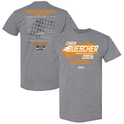 Men's Checkered Flag Sports  Heather Charcoal Chris Buescher 2026 NASCAR Schedule T-Shirt