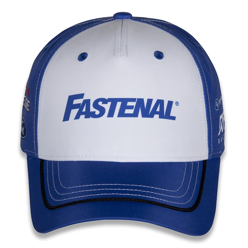 Drapeau à damier pour hommes Sports Blanc/Bleu Chris Buescher Fastenal Uniforme Chapeau réglable