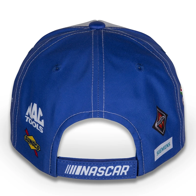 Drapeau à damier pour hommes Sports Blanc/Bleu Chris Buescher Fastenal Uniforme Chapeau réglable