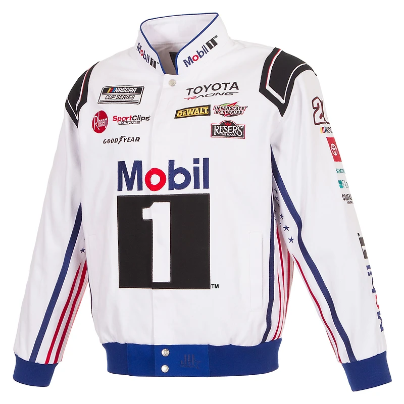 Men's JH Design White Christopher Bell 2026 Mobil 1 Full-Snap Twill Racing Jacket