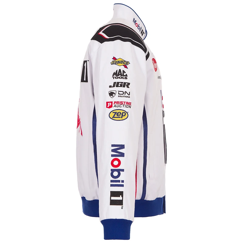 Veste de course en sergé blanche Christopher Bell 2026 Mobil 1 pour homme, modèle JH Design, à boutons-pression.