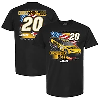 T-shirt patriotique noir pour homme de la collection Joe Gibbs Racing Team avec voiture Christopher Bell DEWALT