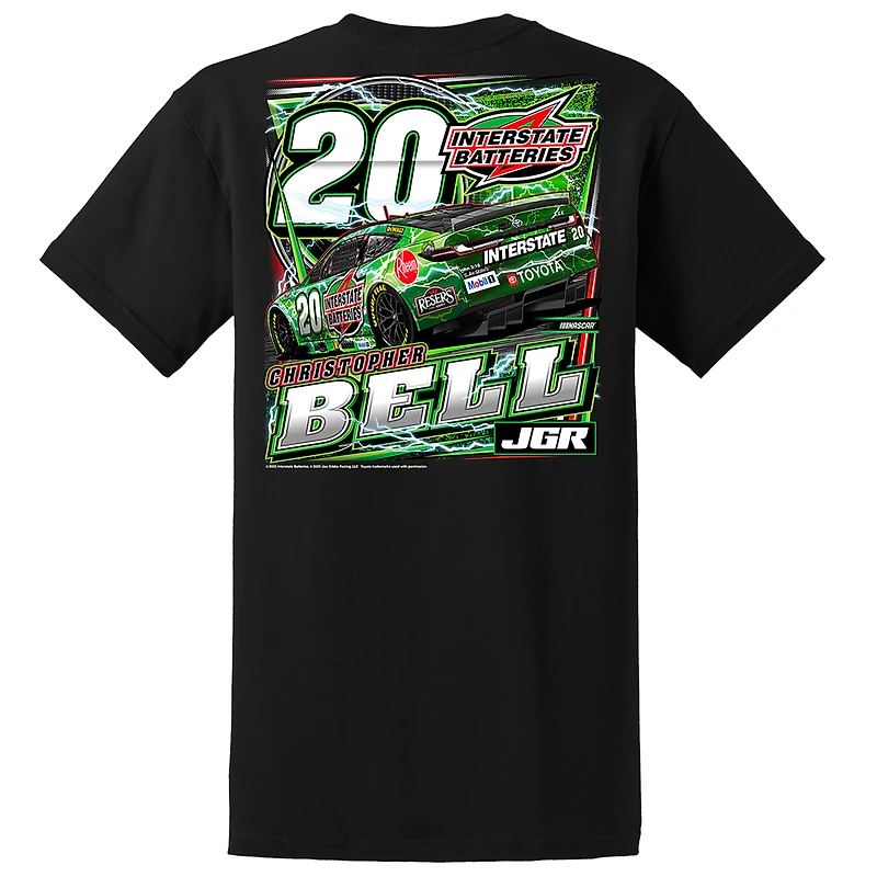 T-shirt noir pour homme de la collection Joe Gibbs Racing Team, avec le logo Christopher Bell Interstate Batteries.
