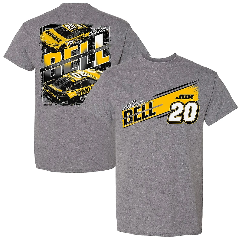 T-shirt homme gris chiné de la collection Joe Gibbs Racing Team, Christopher Bell, DeWalt Car