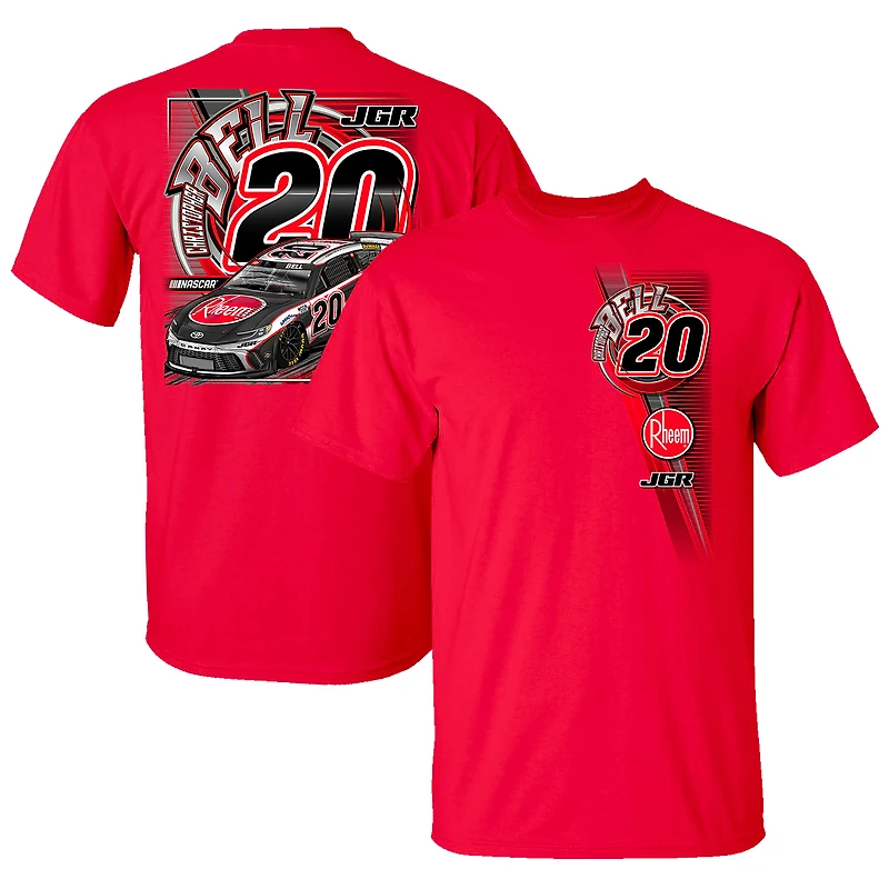 T-shirt rouge pour homme de la collection Joe Gibbs Racing Team avec voiture Christopher Bell Rheem